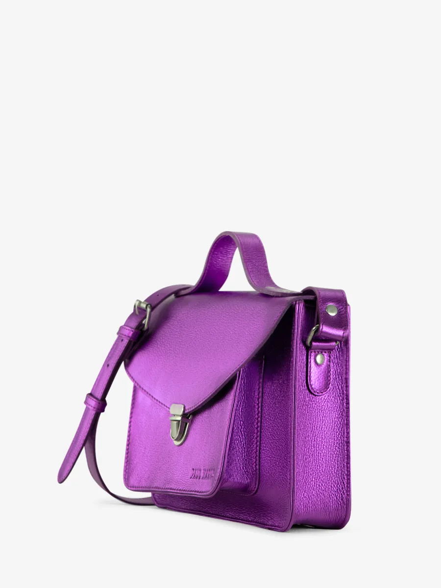 SAC BANDOULIÈRE CUIR VIOLET MÉTALLISÉ FEMME Mademoiselle George - Bonbon