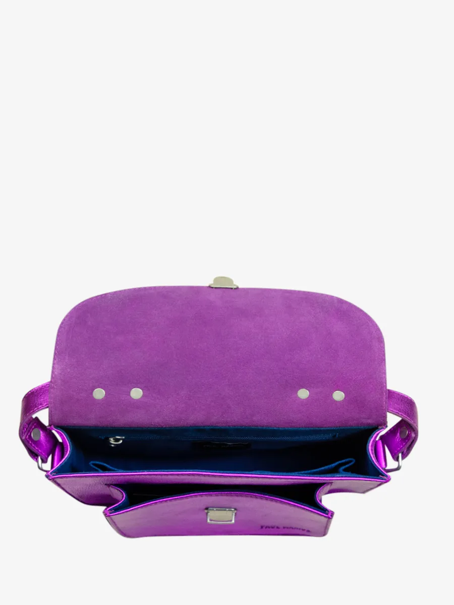 SAC BANDOULIÈRE CUIR VIOLET MÉTALLISÉ FEMME Mademoiselle George - Bonbon