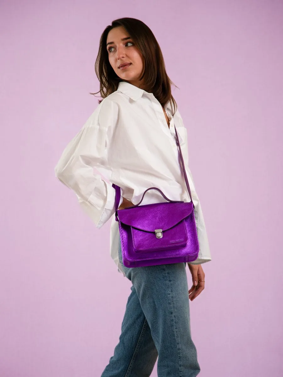 SAC BANDOULIÈRE CUIR VIOLET MÉTALLISÉ FEMME Mademoiselle George - Bonbon