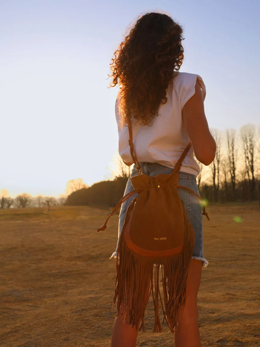 SAC BANDOULIÈRE EN CUIR SUÉDÉ MARRON LeChamane Suédé - Naturel