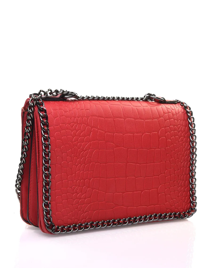 Sac bandoulière effet croco chaine rouge