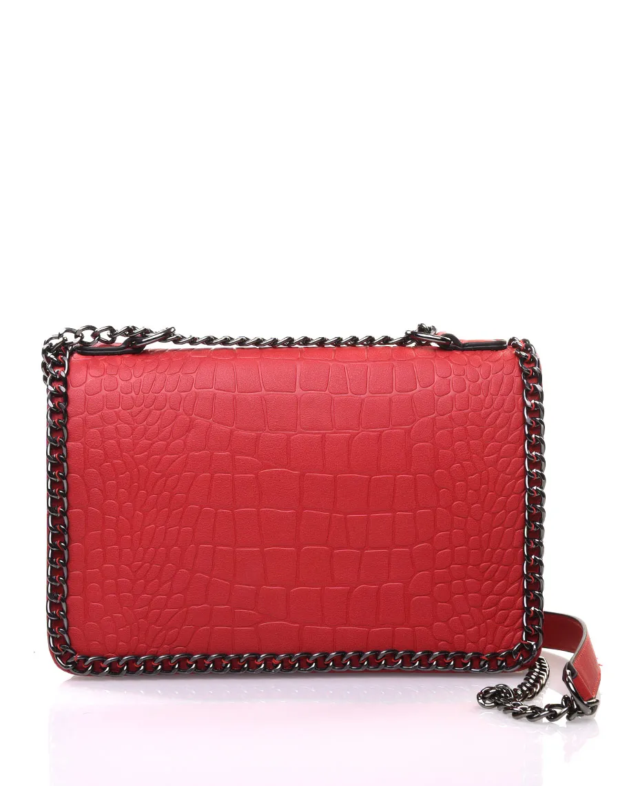 Sac bandoulière effet croco chaine rouge