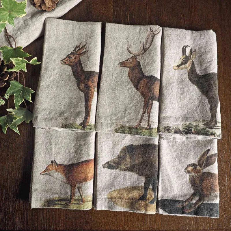 Serviettes de table en lin - animaux sauvages