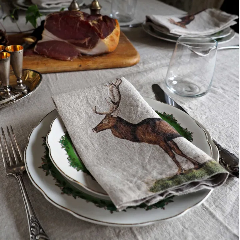 Serviettes de table en lin - animaux sauvages