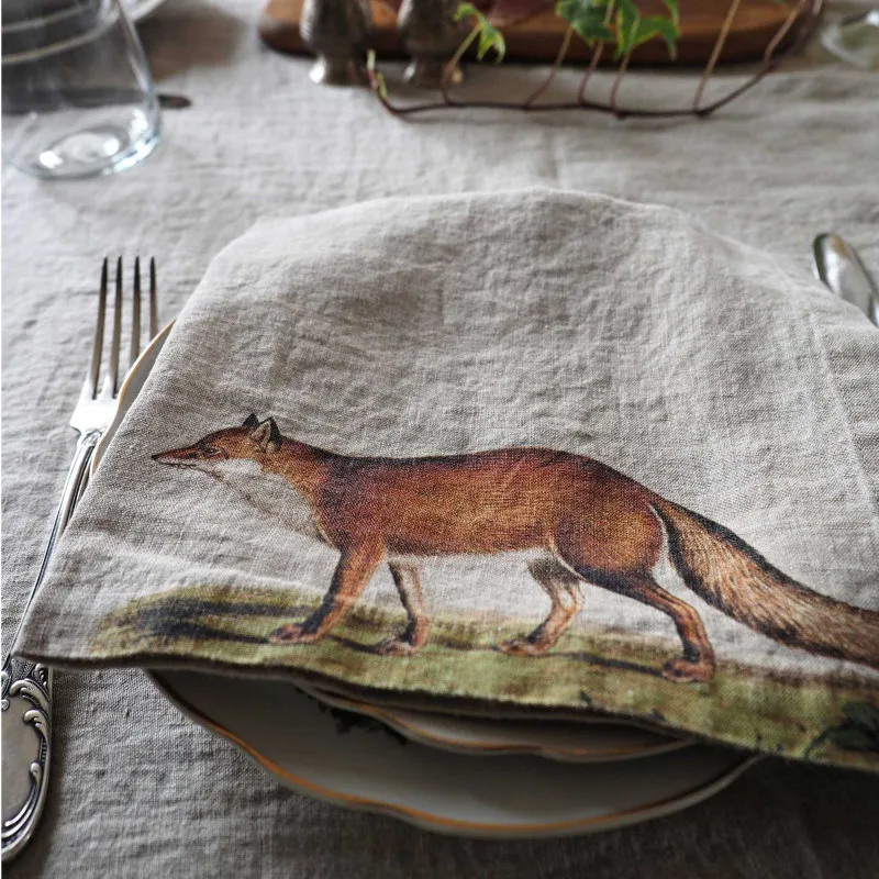 Serviettes de table en lin - animaux sauvages