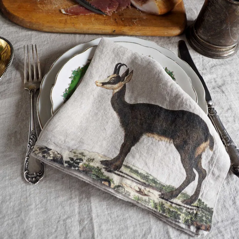 Serviettes de table en lin - animaux sauvages