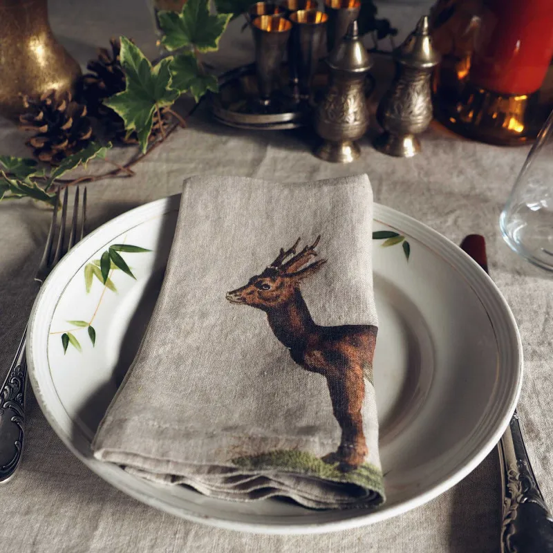 Serviettes de table en lin - animaux sauvages