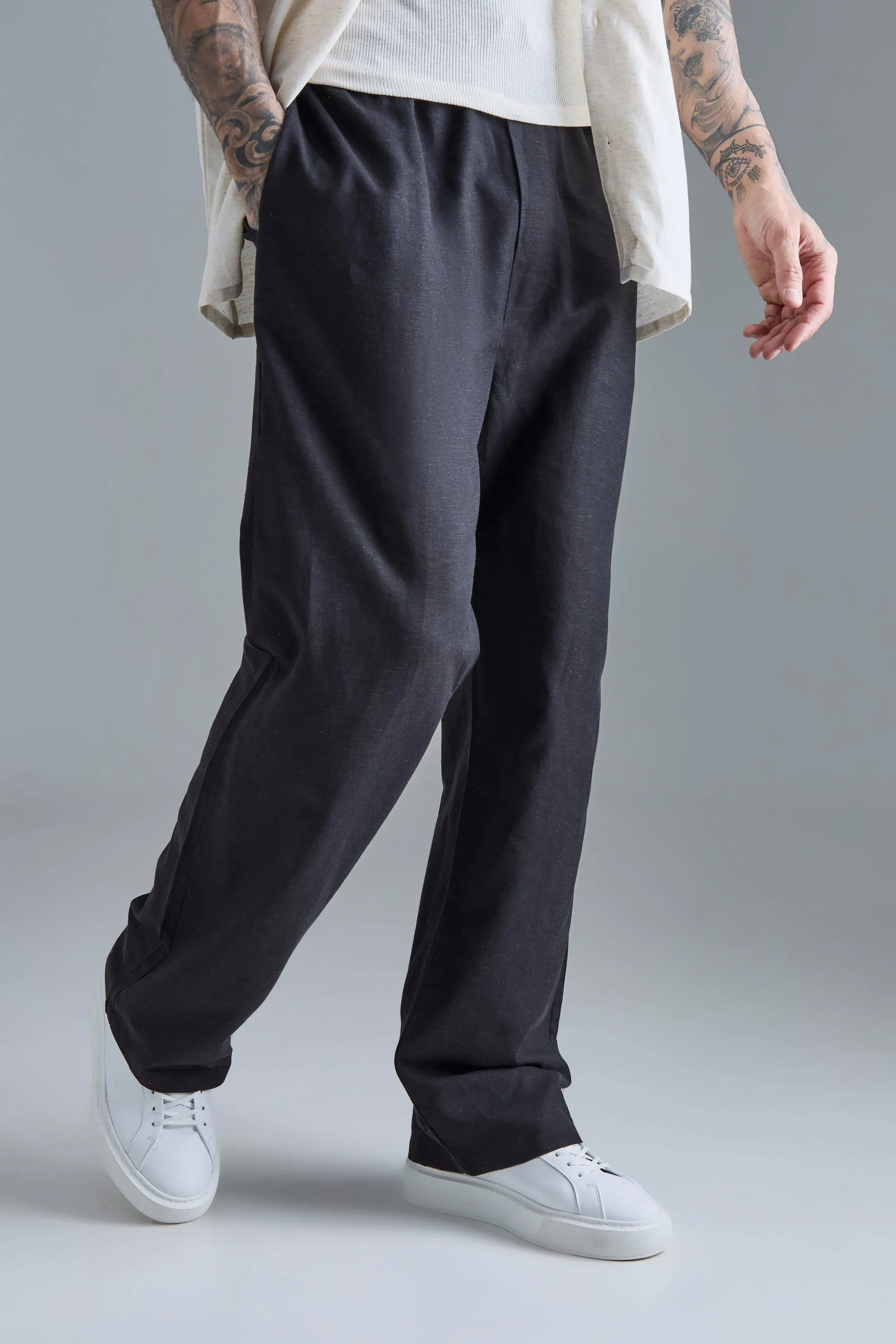 Tall - Pantalon large en lin à taille élastiquée