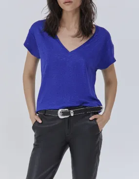 Tee-shirt bleu en maille de lin foil Femme