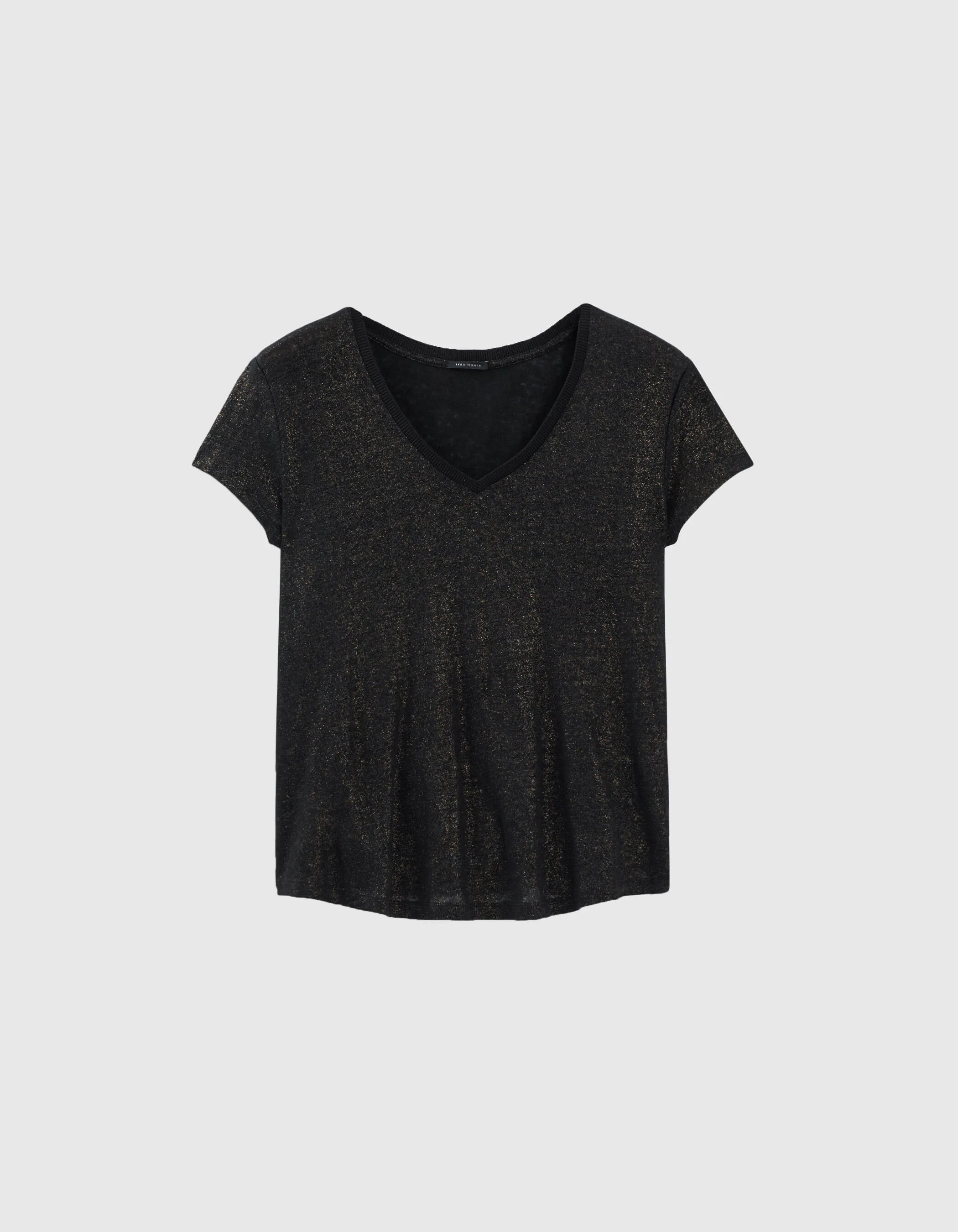 Tee-shirt col V noir en lin foil femme