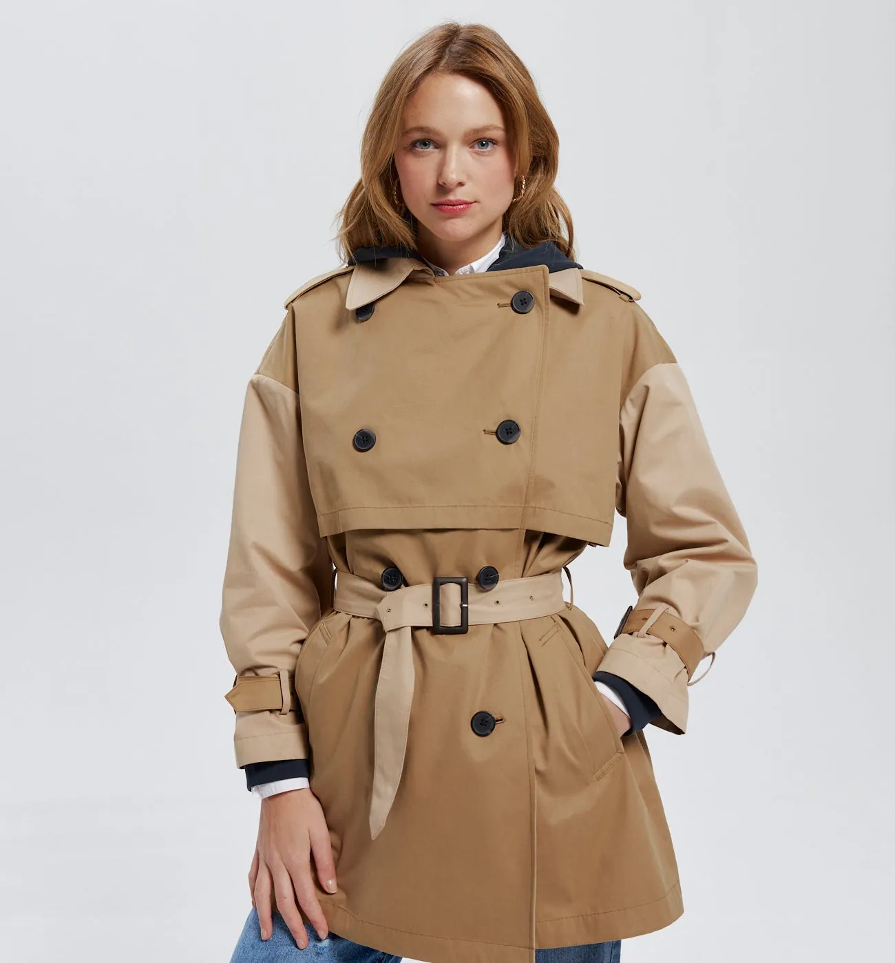 Trench court bicolore Femme - Beige