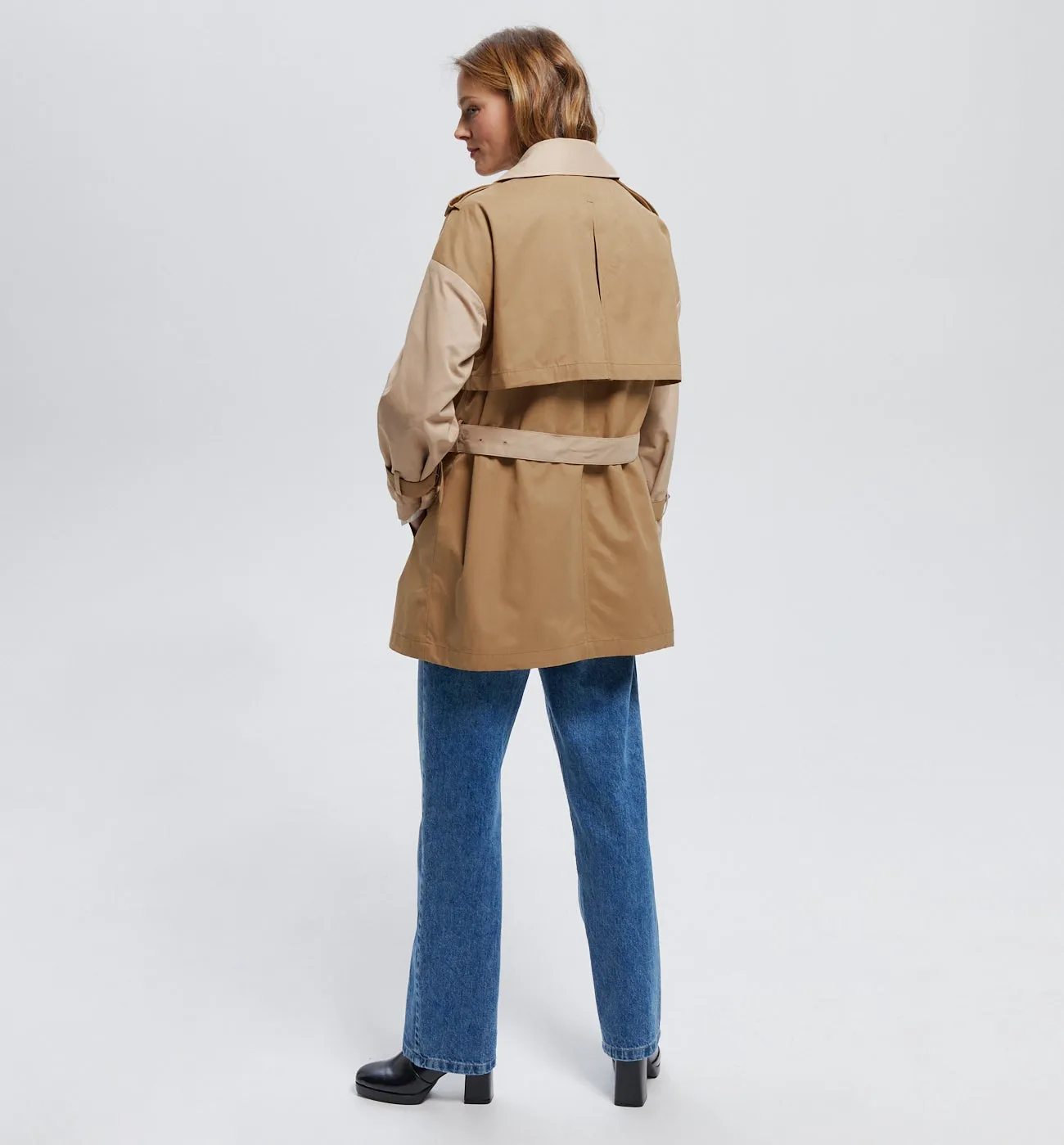 Trench court bicolore Femme - Beige