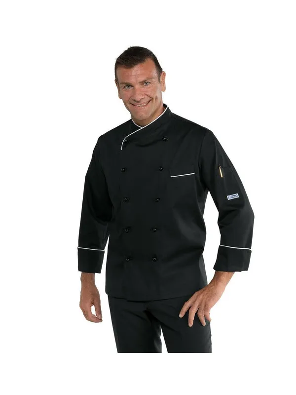 Veste de cuisine Panama coupe slim noire et blanche