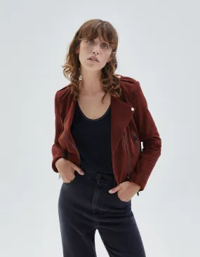 Veste tomette en cuir velours esprit motard Femme